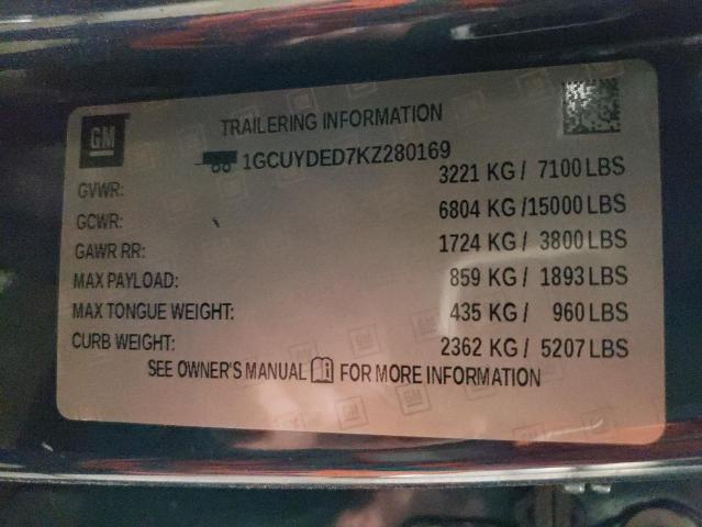 2019 CHEVROLET SILVERADO - 1GCUYDED7KZ280169