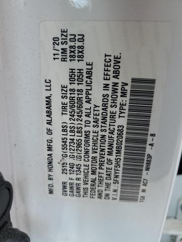 2021 HONDA PILOT EXL - 5FNYF5H51MB020683