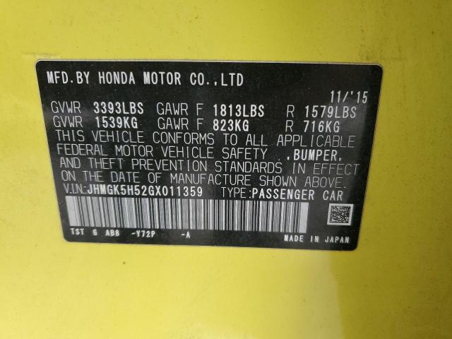 2016 HONDA FIT LX JHMGK5H52GX011359