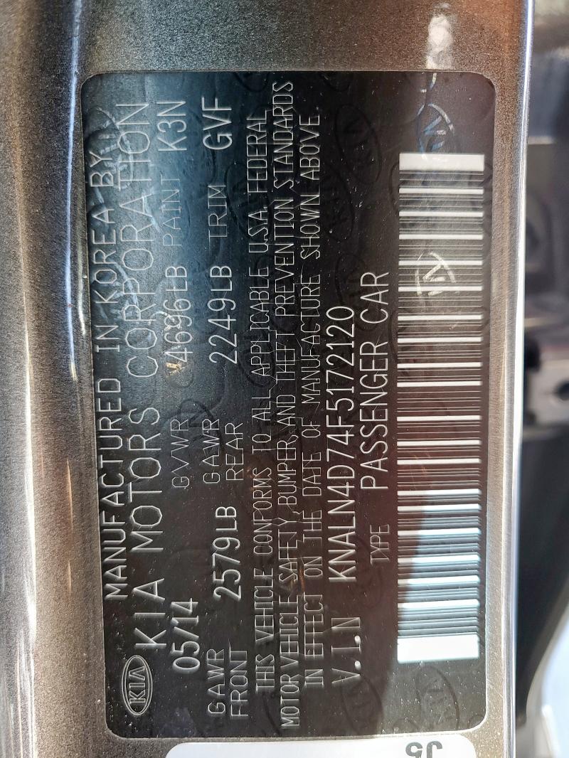 2015 KIA CADENZA PR - KNALN4D74F5172120