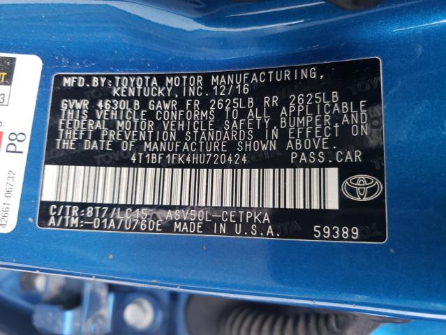 2017 TOYOTA CAMRY LE - 4T1BF1FK4HU720424