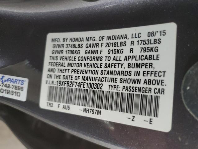 2015 HONDA CIVIC SE 19XFB2F74FE100302