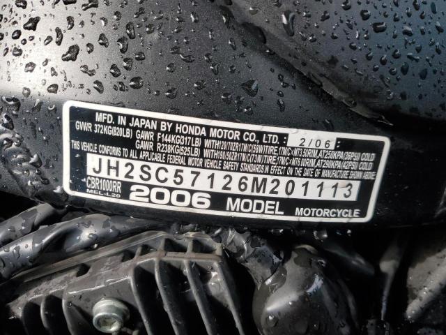 2006 HONDA CBR1000 RR JH2SC57126M201113