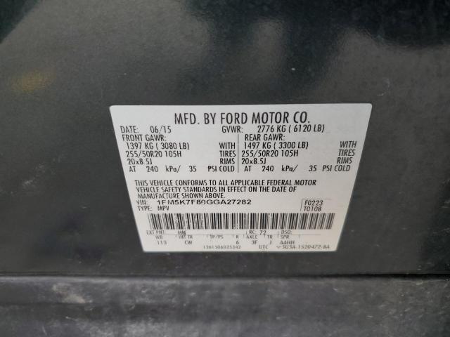 2016 FORD EXPLORER L - 1FM5K7F80GGA27282