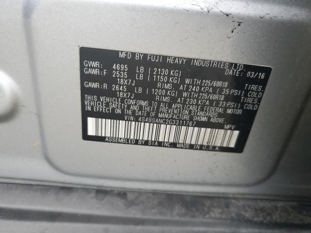 2016 SUBARU OUTBACK 2. - 4S4BSANC2G3311767