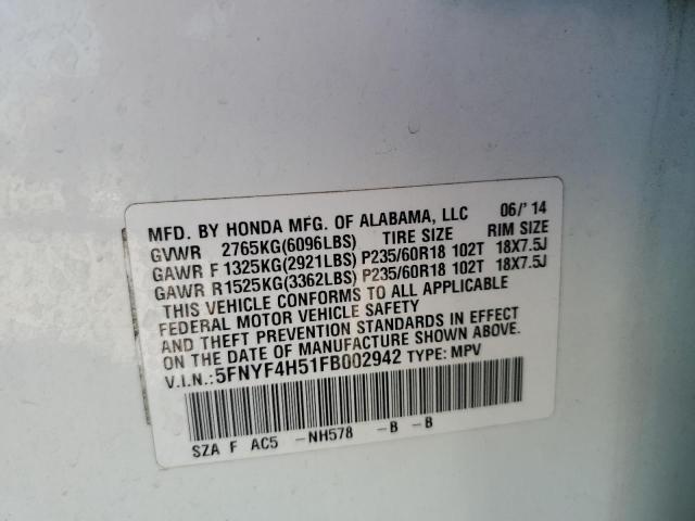 2015 HONDA PILOT EXL 5FNYF4H51FB002942