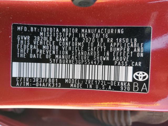 2016 TOYOTA COROLLA L #3284991920