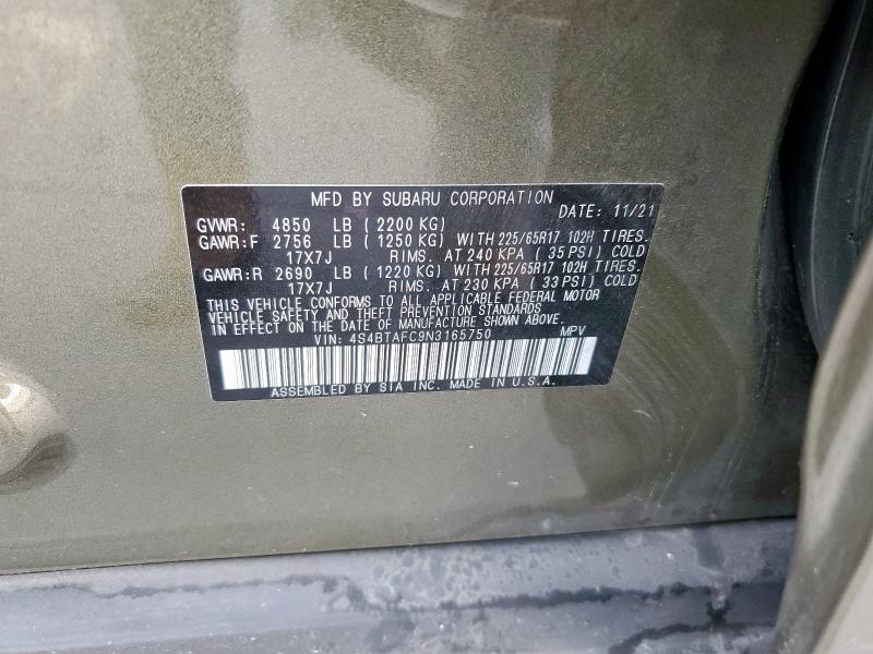 2022 SUBARU OUTBACK PR - 4S4BTAFC9N3165750