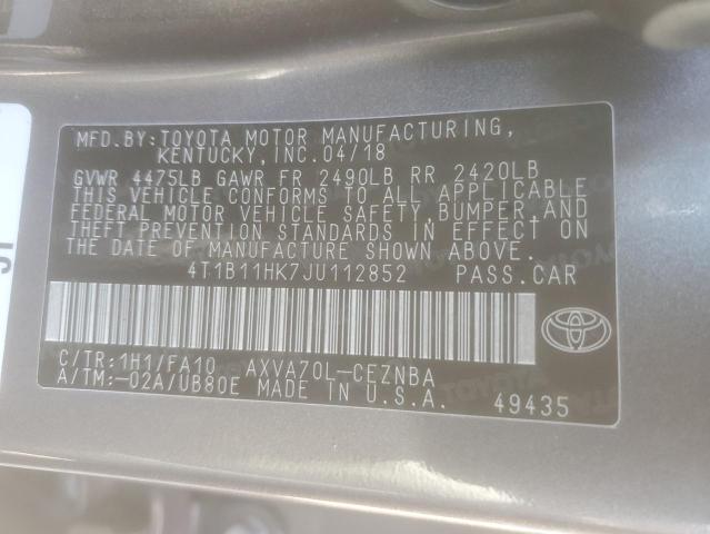 2018 TOYOTA CAMRY - 4T1B11HK7JU112852