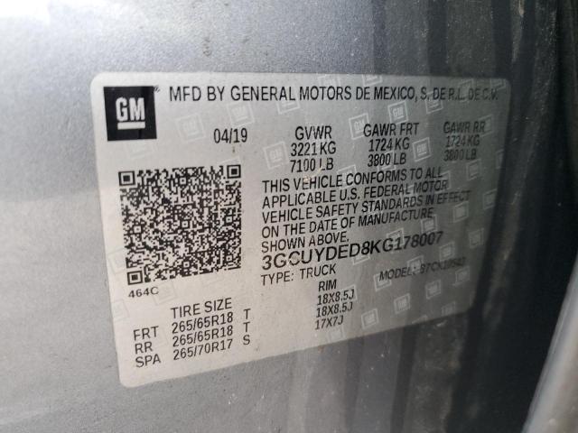 2019 CHEVROLET SILVERADO - 3GCUYDED8KG178007