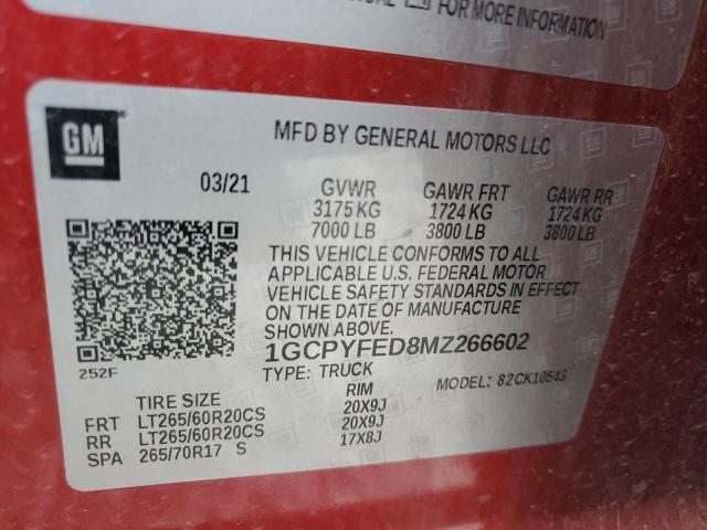 2021 CHEVROLET SILVERADO - 1GCPYFED8MZ266602