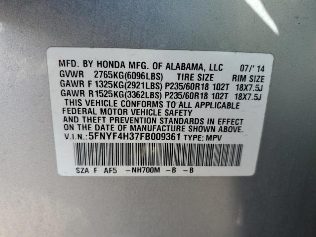 2015 HONDA PILOT SE 5FNYF4H37FB009361