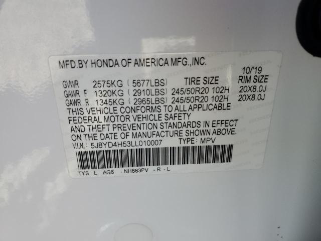 2020 ACURA MDX TECHNO 5J8YD4H53LL010007