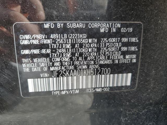2019 SUBARU FORESTER JF2SKAAC1KH512700