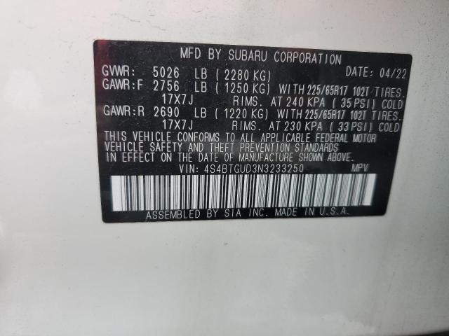 2022 SUBARU OUTBACK WI 4S4BTGUD3N3233250
