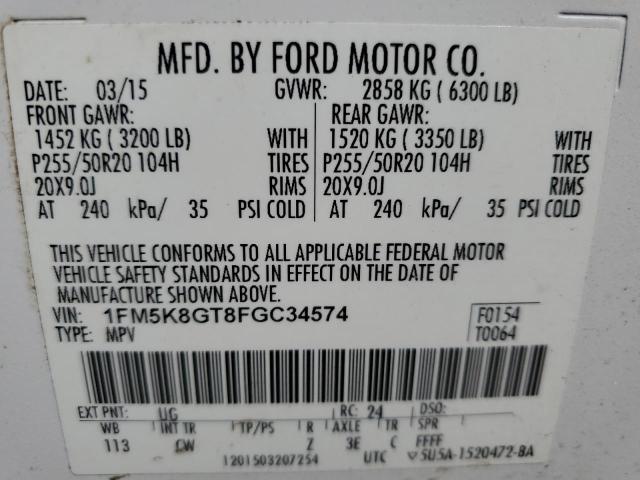2015 FORD EXPLORER S - 1FM5K8GT8FGC34574