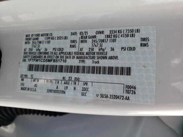 2021 FORD F150 SUPER - 1FTFW1CD5MFB51710