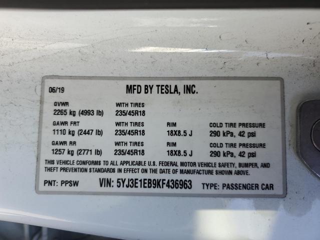 2019 TESLA MODEL 3 - 5YJ3E1EB9KF436963