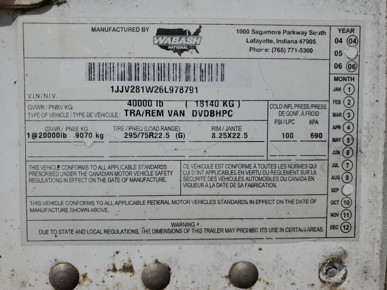 Lot #3118091405 2006 WABASH TRAILER