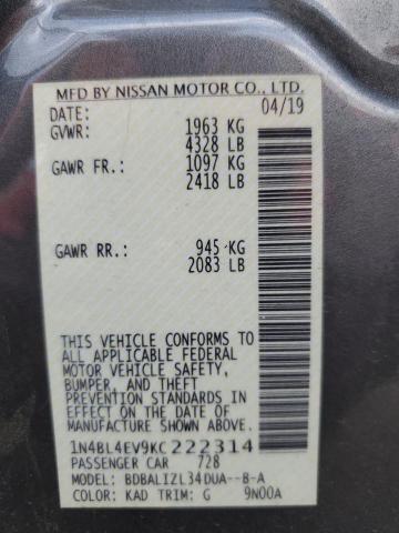 2019 NISSAN ALTIMA SL - 1N4BL4EV9KC222314