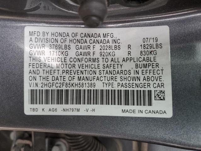 2019 HONDA CIVIC SPOR - 2HGFC2F85KH581389