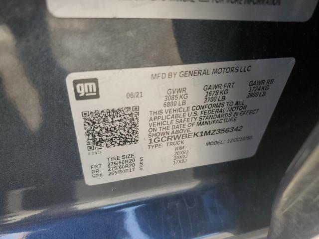 2021 CHEVROLET SILVERADO - 1GCRWBEK1MZ356342