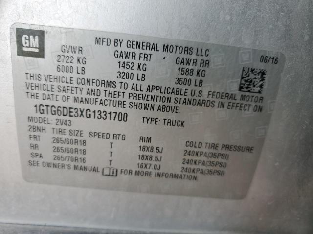 2016 GMC CANYON SLT 1GTG6DE3XG1331700
