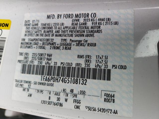 2016 FORD FUSION SE - 1FA6P0H74G5108132