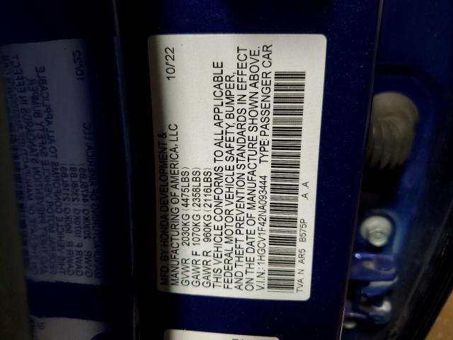2022 HONDA ACCORD SPO - 1HGCV1F42NA093444