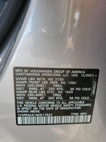 2022 VOLKSWAGEN ATLAS - 1V2FR2CA1NC517537