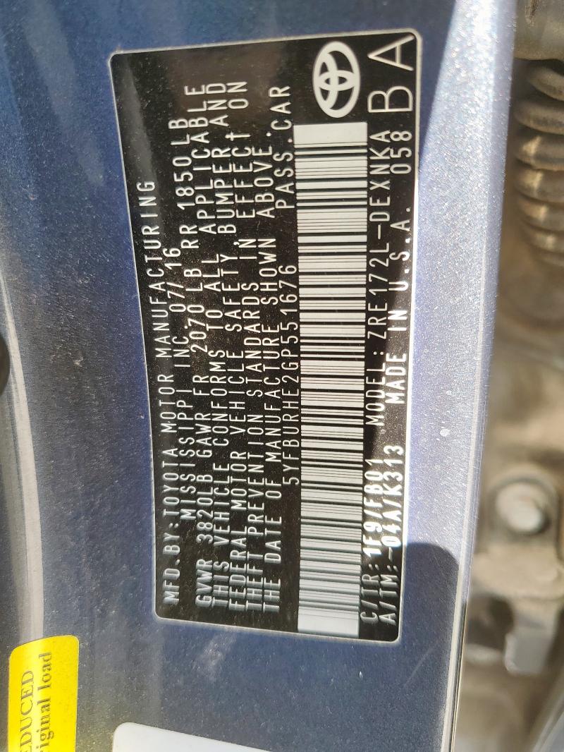 2016 TOYOTA COROLLA L - 5YFBURHE2GP551676