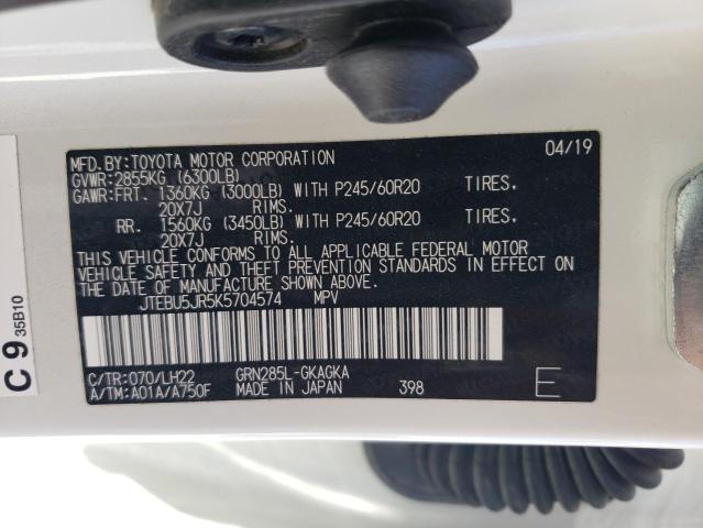2019 TOYOTA 4RUNNER SR - JTEBU5JR5K5704574