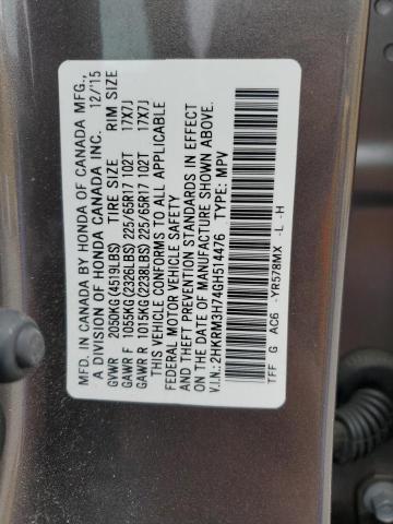 2016 HONDA CR-V EXL - 2HKRM3H74GH514476