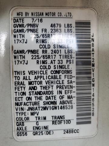 2016 NISSAN ROGUE S/SV JN8AT2MV1GW146528
