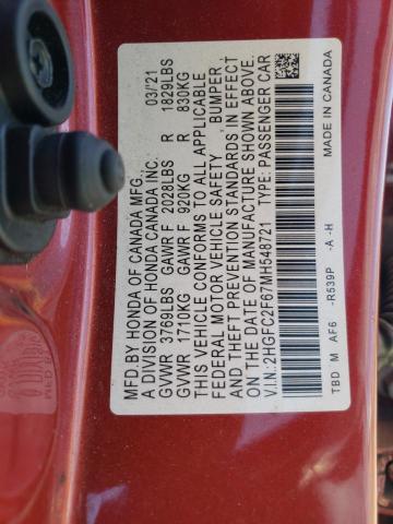 2021 HONDA CIVIC LX 2HGFC2F67MH548721