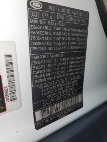 2016 LAND ROVER RANGE ROVE - SALWR2PF7GA660023