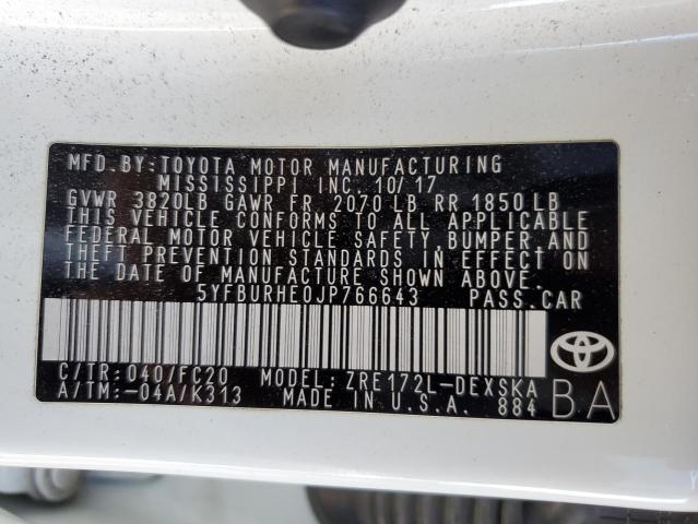2018 TOYOTA COROLLA L - 5YFBURHE0JP766643