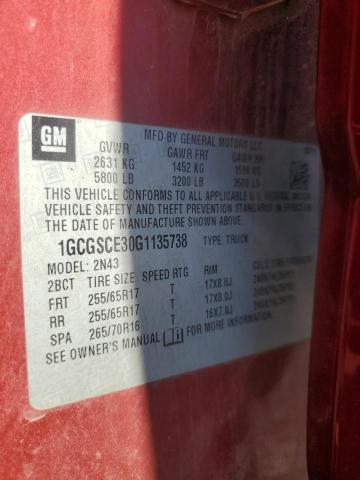 2016 CHEVROLET COLORADO L - 1GCGSCE30G1135738