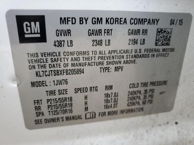 2015 CHEVROLET TRAX LTZ KL7CJTSBXFB205894