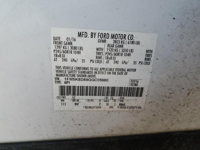 2016 FORD EXPLORER X - 1FM5K8D89GGC05960