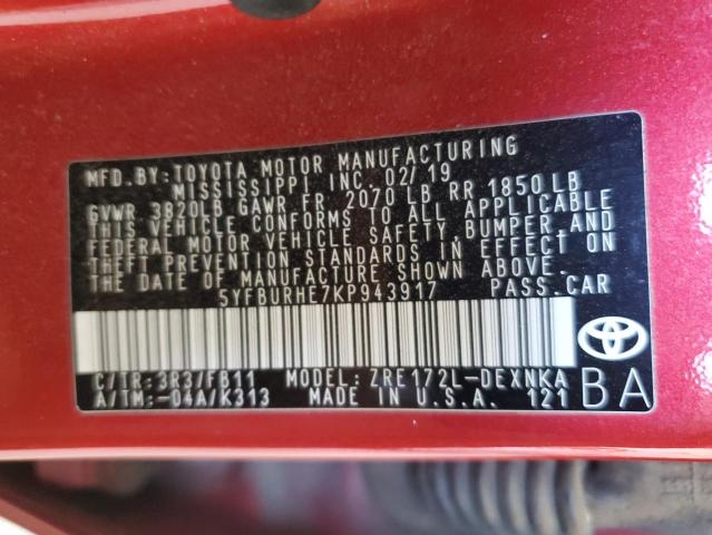 2019 TOYOTA COROLLA L - 5YFBURHE7KP943917