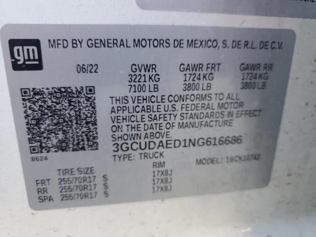 2022 CHEVROLET SILVERADO - 3GCUDAED1NG616686