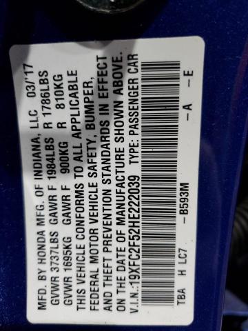 2017 HONDA CIVIC LX - 19XFC2F52HE222039