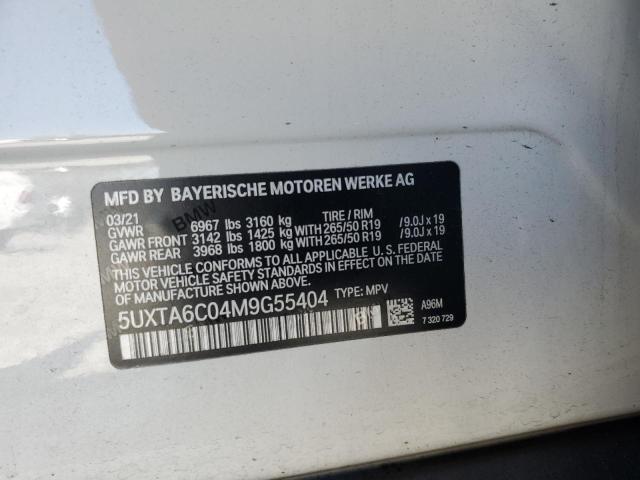 2021 BMW X5 XDRIVE4 5UXTA6C04M9G55404