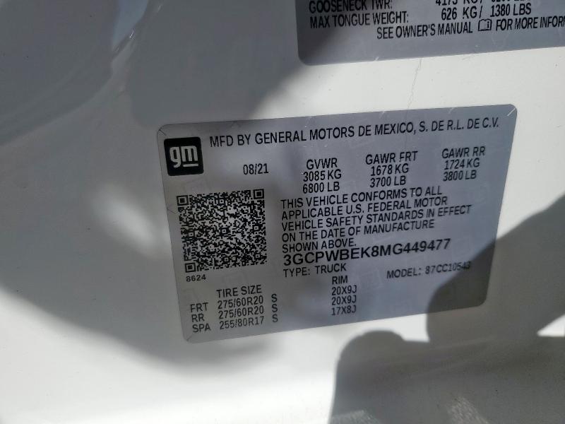 2021 CHEVROLET SILVERADO - 3GCPWBEK8MG449477