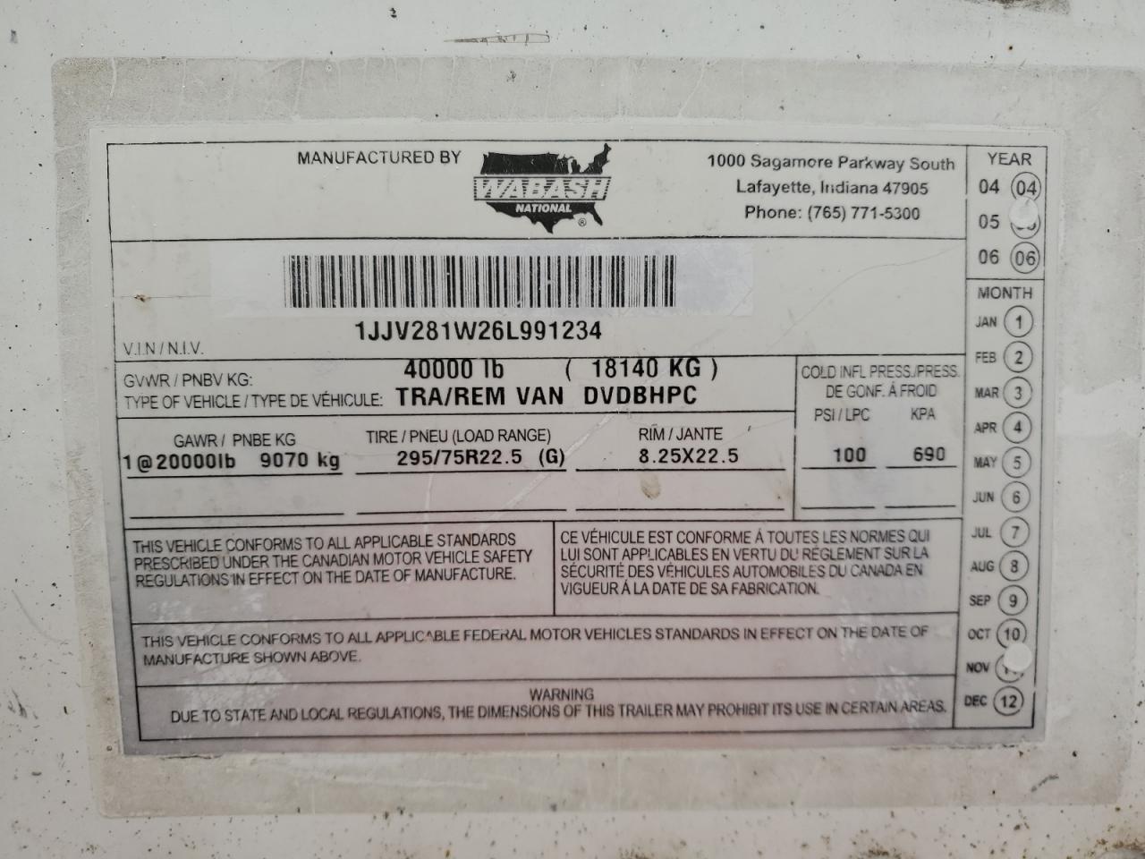 Lot #3112239880 2006 WABASH TRA/REMVAN