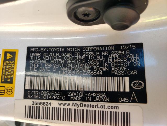 2016 LEXUS CT 200 JTHKD5BH9G2266644