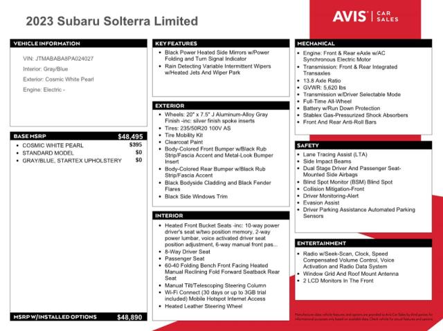 2023 SUBARU SOLTERRA P JTMABABA8PA024027