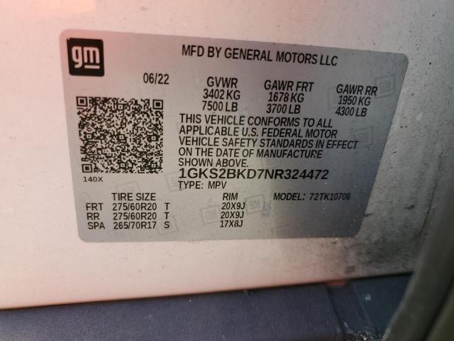 2022 GMC YUKON SLT 1GKS2BKD7NR324472