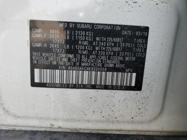 2019 SUBARU OUTBACK 2. - 4S4BSAFCXK3330008